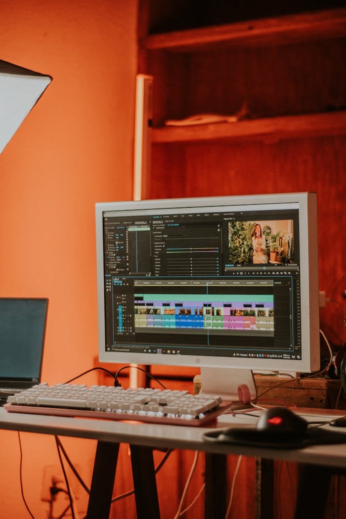 A Computer Monitor and Keyboard on the Table